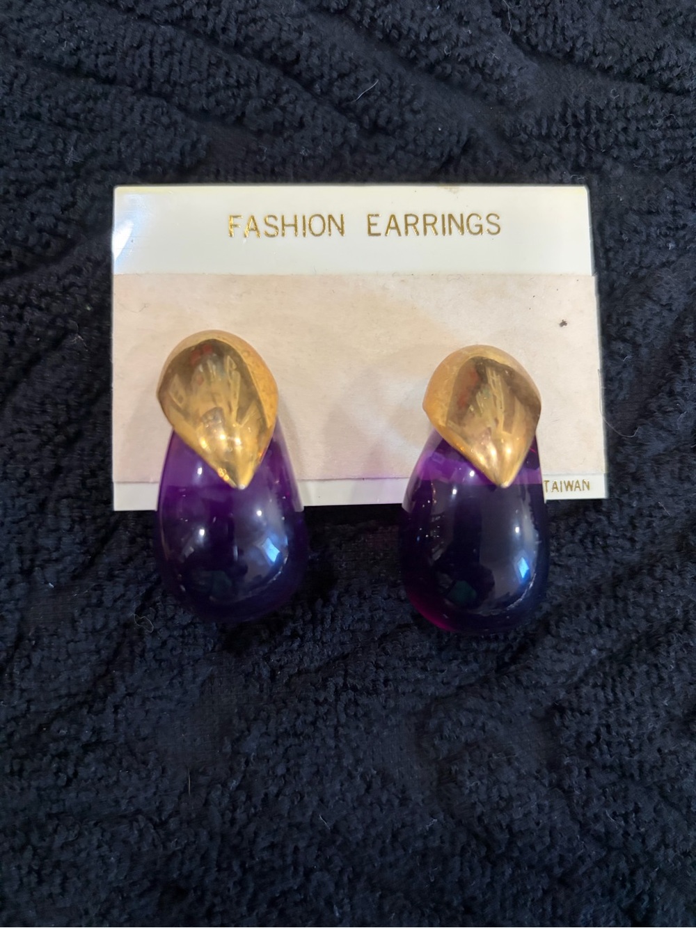 Gold & Purple Teardrop Clip-On Earrings - Fashion Earrings